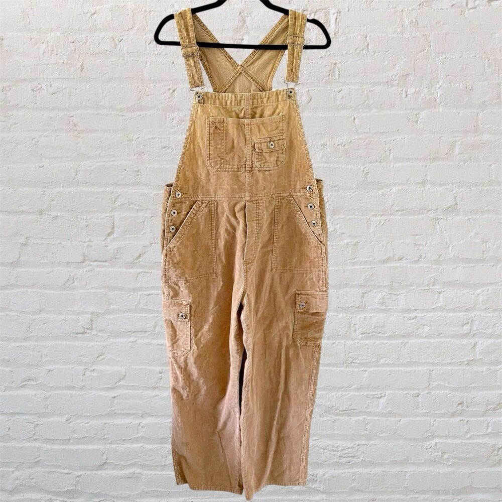 Vintage 90s Tan Corduroy Overalls Womens Small L Cotton Bib Utility Boho